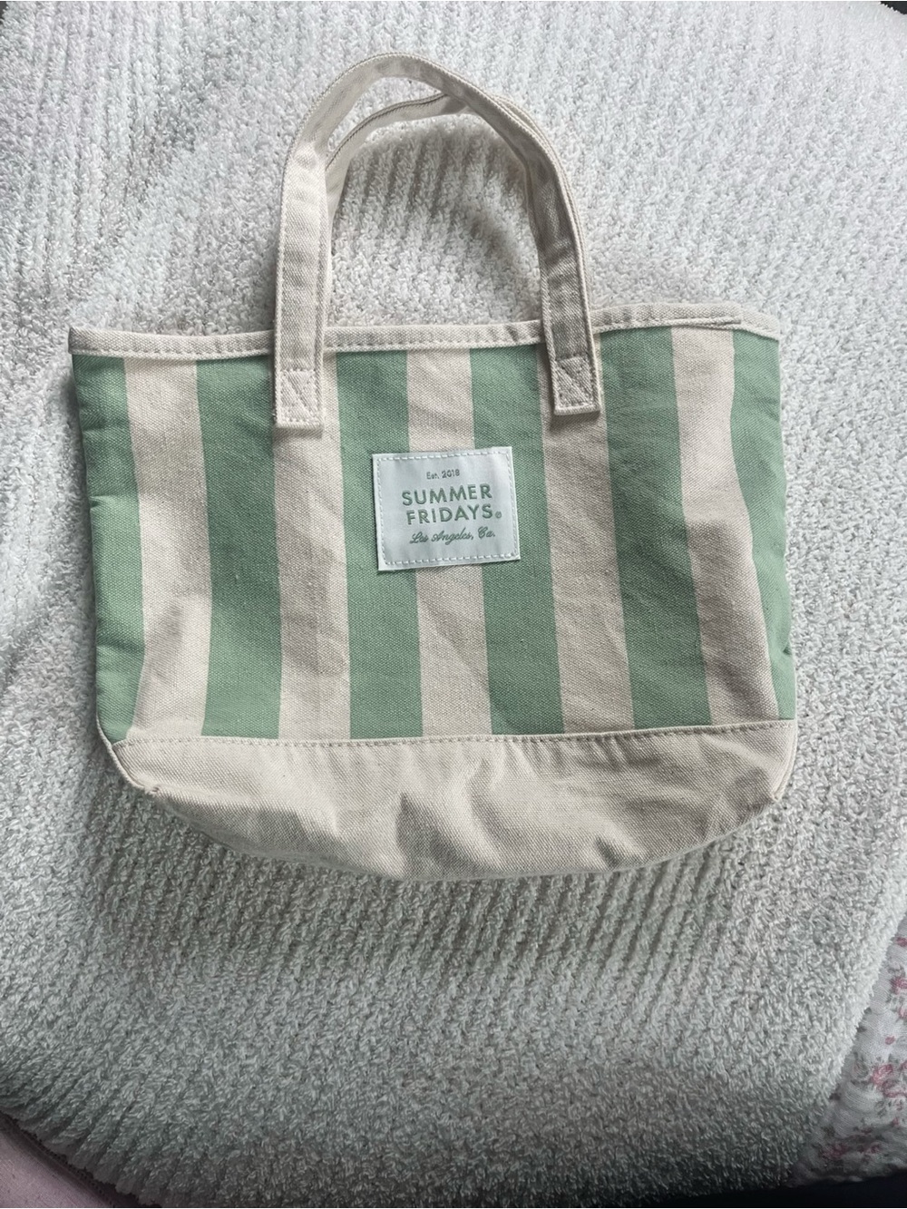 Summer Fridays Green & Cream Striped Canvas mini Tote Bag